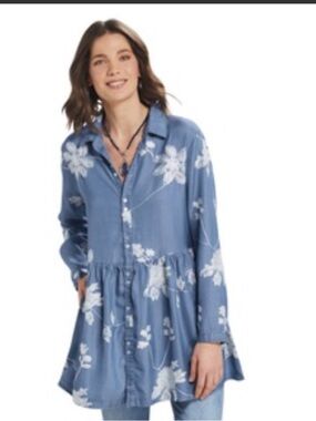 NorthStyle Blue Floral Button-Down Tunic
